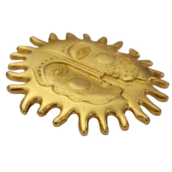 Maxine Denker Gold Tone Sun Face Brooch Pin, Signed K585 - Picture 3 of 8